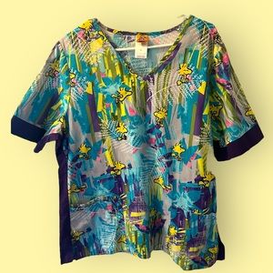 Peanuts Woodstock Scrub Top Size Medium Nurse Doctor Dentist Yellow Purple Blue